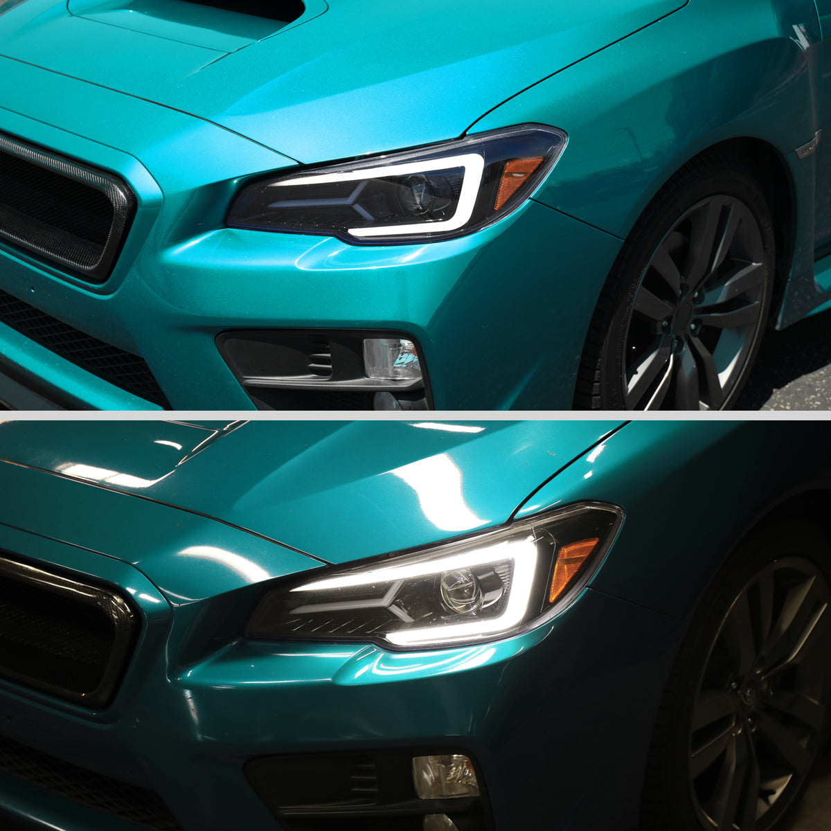 Ronnin - Fits 2015-2021 Subaru WRX STI Upgrade Assembly LED Sequential Turn Signals Projector Halogen Headlights Pair | Gloss Black