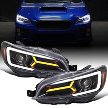 Ronnin - Fits 2015-2021 Subaru WRX STI Upgrade Assembly LED Sequential Turn Signals Projector Halogen Headlights Pair | Gloss Black