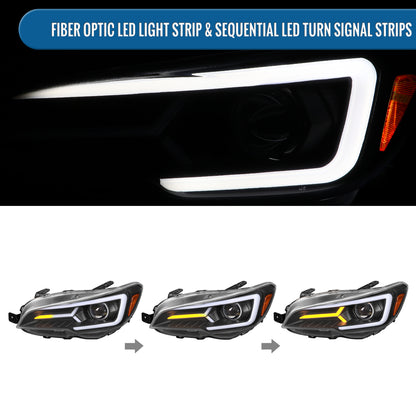Ronnin - Fits 2015-2021 Subaru WRX STI Upgrade Assembly LED Sequential Turn Signals Projector Halogen Headlights Pair | Black