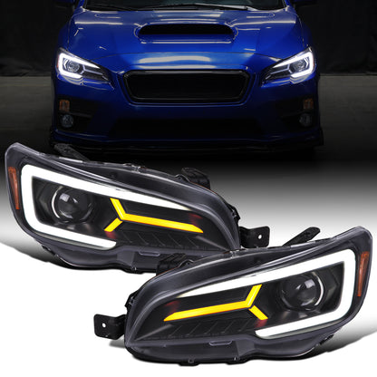 Ronnin - Fits 2015-2021 Subaru WRX STI Upgrade Assembly LED Sequential Turn Signals Projector Halogen Headlights Pair | Black