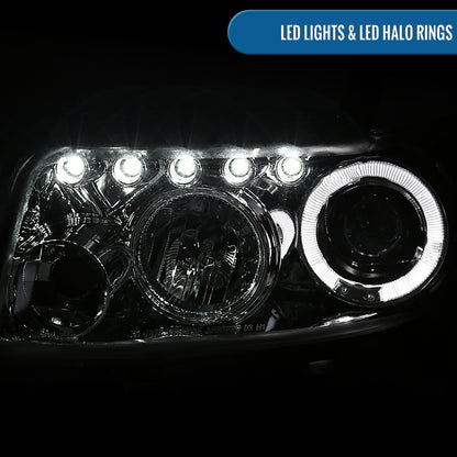 Ronnin - Fits 2008-2010 Scion xB Upgrade LED Halo Rims Running Lights Projector Headlights Assembly Pair | Chrome