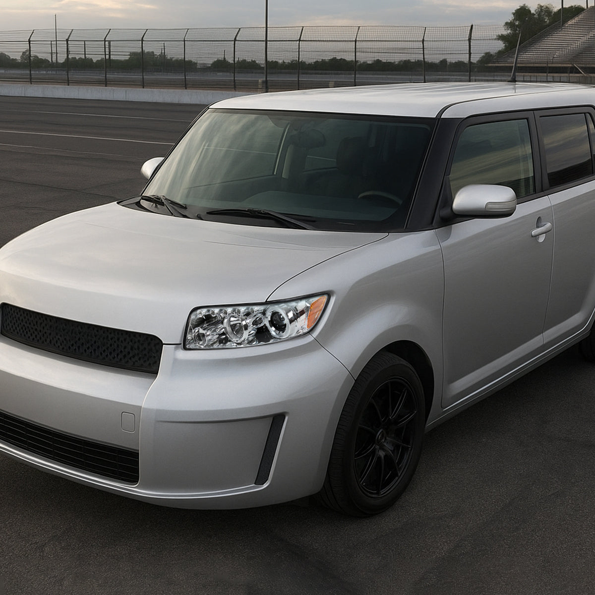 Ronnin - Fits 2008-2010 Scion xB Upgrade LED Halo Rims Running Lights Projector Headlights Assembly Pair | Chrome