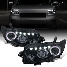Ronnin - Fits 2008-2010 Scion xB Upgrade LED Halo Rims Running Lights Projector Headlights Assembly Pair | Black Smoke