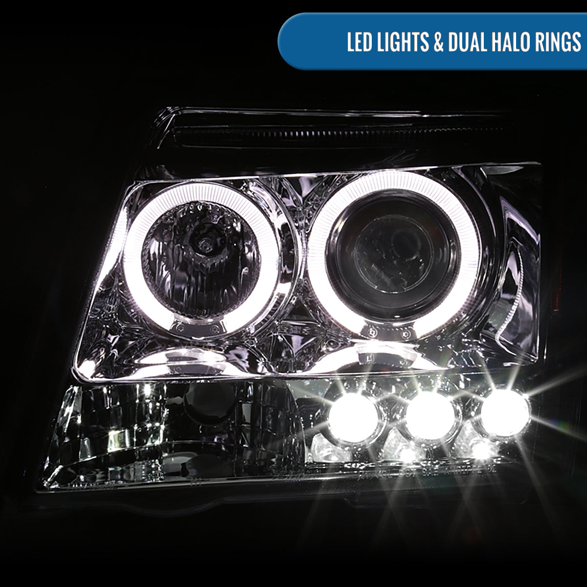Ronnin - Fits 2005-2015 Nissan Xterra LED Dual Rims Projector Headlights Assembly Replacement Pair | Chrome