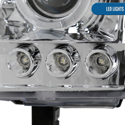 Ronnin - Fits 2005-2015 Nissan Xterra LED Dual Rims Projector Headlights Assembly Replacement Pair | Chrome
