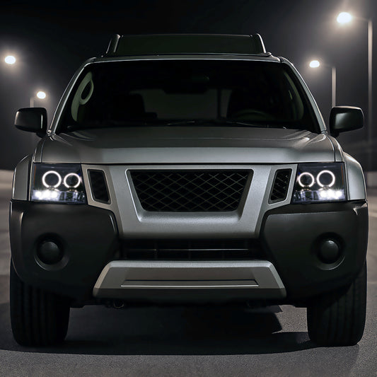 Ronnin - Fits 2005-2015 Nissan Xterra LED Dual Rims Projector Headlights Assembly Replacement Pair | Black Smoke