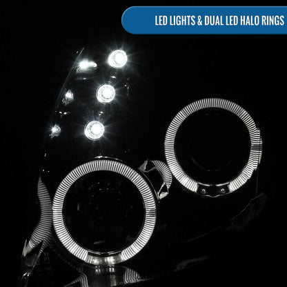 Ronnin - Fits 2006-2008 Toyota Yaris Hatchback LED Dual Halo Rims Running Lights Projector Headlights Assembly Pair | Black Smoke