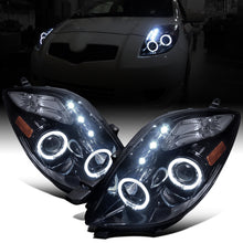 Ronnin - Fits 2006-2008 Toyota Yaris Hatchback LED Dual Halo Rims Running Lights Projector Headlights Assembly Pair | Black Smoke
