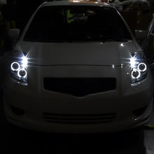 Ronnin - Fits 2006-2008 Toyota Yaris Hatchback US Spec LED Dual Halo Rims Running Lights Projector Headlights Upgrade Pair | Black