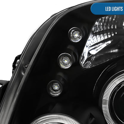 Ronnin - Fits 2006-2008 Toyota Yaris Hatchback US Spec LED Dual Halo Rims Running Lights Projector Headlights Upgrade Pair | Black