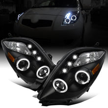 Ronnin - Fits 2006-2008 Toyota Yaris Hatchback US Spec LED Dual Halo Rims Running Lights Projector Headlights Upgrade Pair | Black