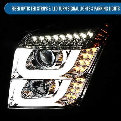 Ronnin - Fits 2015-2020 GMC Yukon/Yukon XL Upgrade Replacement LED Running Turn Signals Projector Headlights Assembly Pair | Chrome
