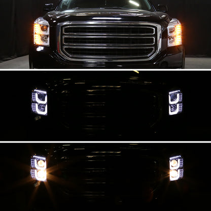 Ronnin - Fits 2015-2020 GMC Yukon/Yukon XL Upgrade Replacement LED Running Turn Signals Projector Headlights Assembly Pair | Chrome