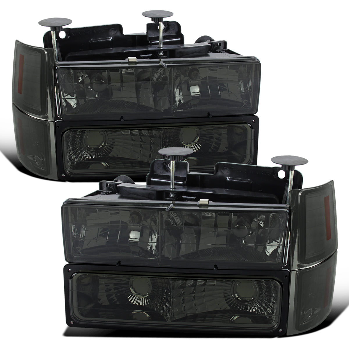 1994-1998 Chevy C10 C/K Silverado Suburban Tahoe Halogen Headlights + Bumper Turn Signal Lights Assembly Pair | Smoke