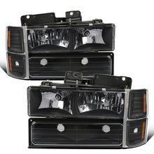 1994-1998 Chevy C10 C/K Silverado Suburban Tahoe Halogen Headlights + Bumper Turn Signal Lights Assembly Pair | Black