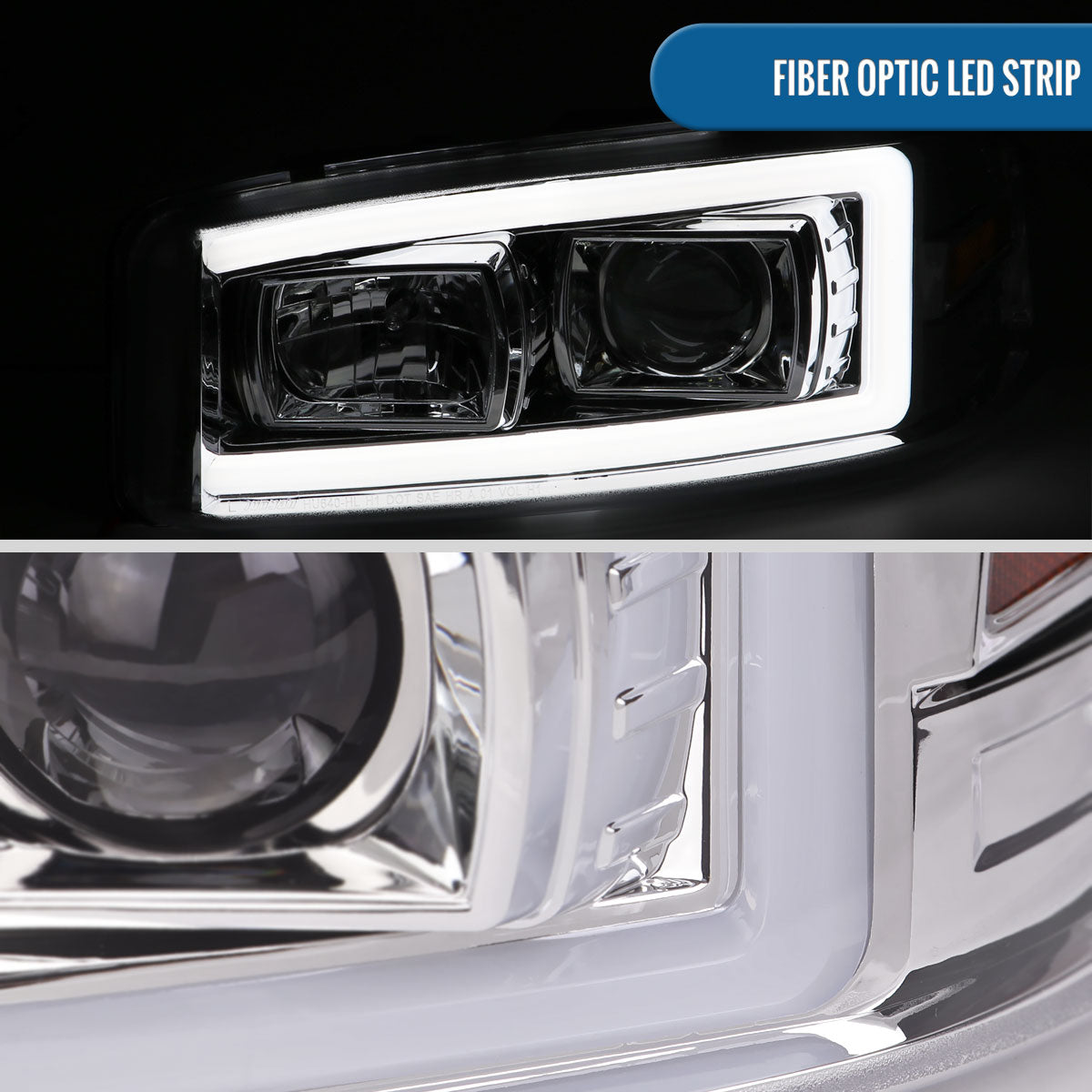 Ronnin - Fits 1999-2007 GMC Yukon XL Sierra Classic Denali LED Tube Running Lights Projector Headlights + Factory Style Bumper Lamps Assembly Pair | Chrome