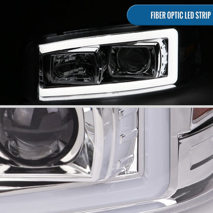 Ronnin - Fits 1999-2007 GMC Yukon XL Sierra Classic Denali LED Tube Running Lights Projector Headlights + Factory Style Bumper Lamps Assembly Pair | Chrome