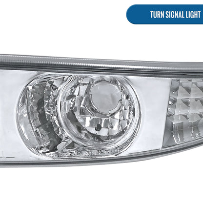 Ronnin - Fits 1999-2007 GMC Yukon XL Sierra Classic Denali LED Tube Running Lights Projector Headlights + Factory Style Bumper Lamps Assembly Pair | Chrome