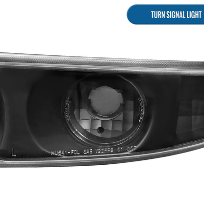 Ronnin - Fits 1999-2007 GMC Yukon XL Sierra Classic Denali LED Tube Running Lights Projector Headlights + Factory Style Bumper Lamps Assembly Pair | Black