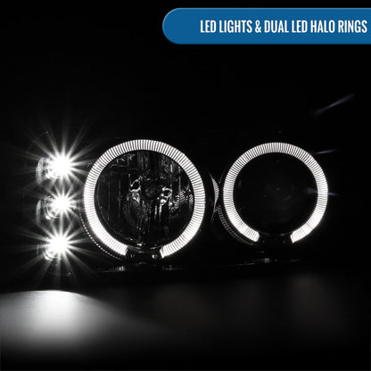 Ronnin - Se adapta a GMC Yukon XL Sierra Classic de 1999-2007, faros delanteros con proyector LED de doble halo y luces de circulación diurna mejorados + montaje de lámparas de parachoques estilo | Negro brillante