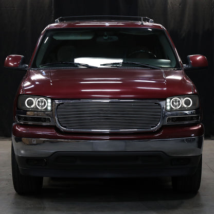 Ronnin - Se adapta a GMC Yukon XL Sierra Classic de 1999-2007, faros delanteros con proyector LED de doble halo y luces de circulación diurna mejorados + montaje de lámparas de parachoques estilo | Negro brillante