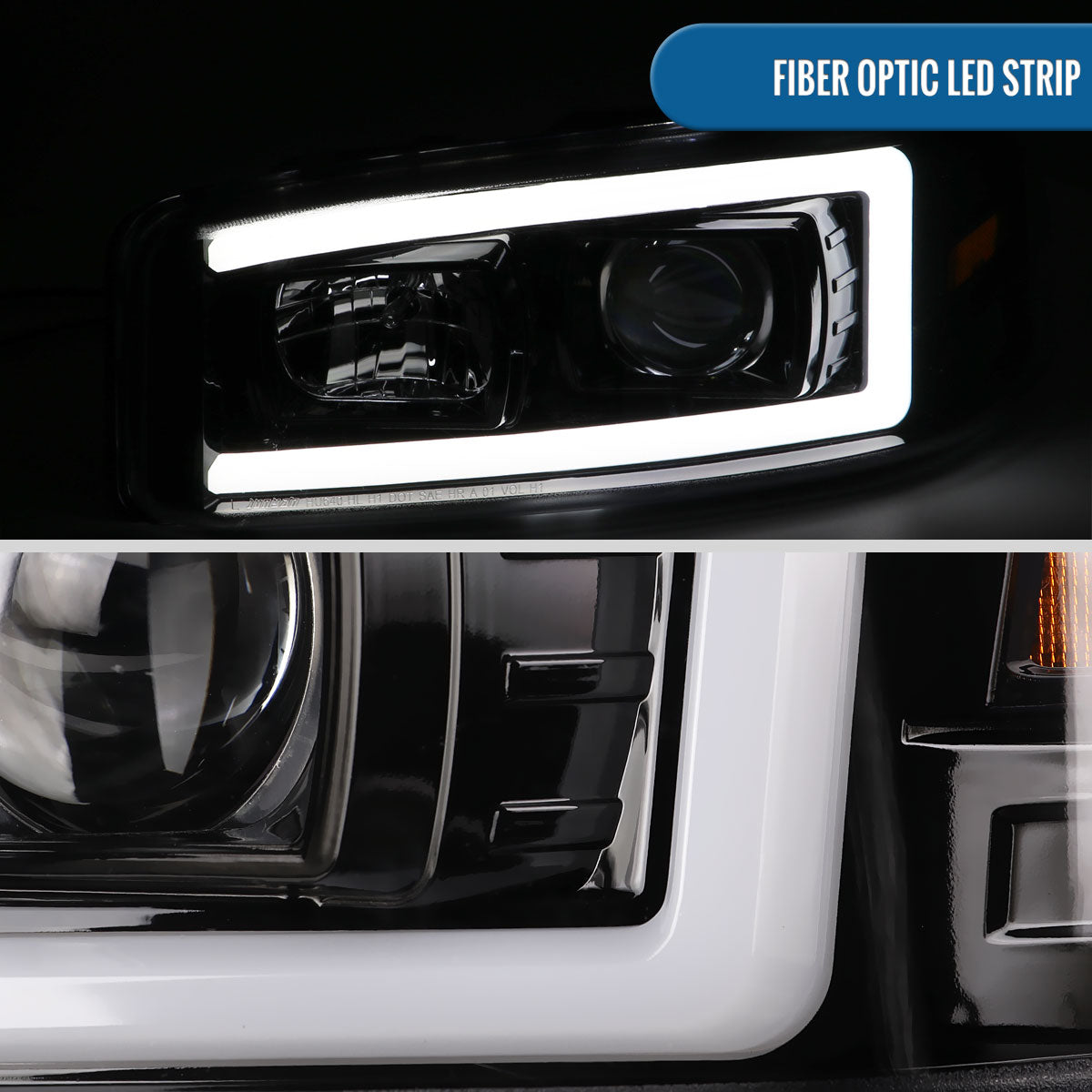 Ronnin - Fits 1999-2007 GMC Yukon XL Sierra Classic Upgraded Replacement LED Tube Running Lights Projector Headlights + Factory Style Bumper Lamps Assembly Pair | Glossy Black