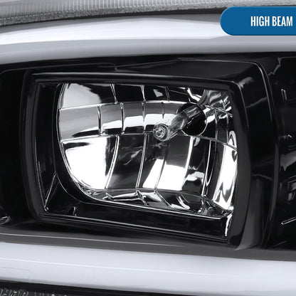 Ronnin - Fits 1999-2007 GMC Yukon XL Sierra Classic Upgraded Replacement LED Tube Running Lights Projector Headlights + Factory Style Bumper Lamps Assembly Pair | Glossy Black