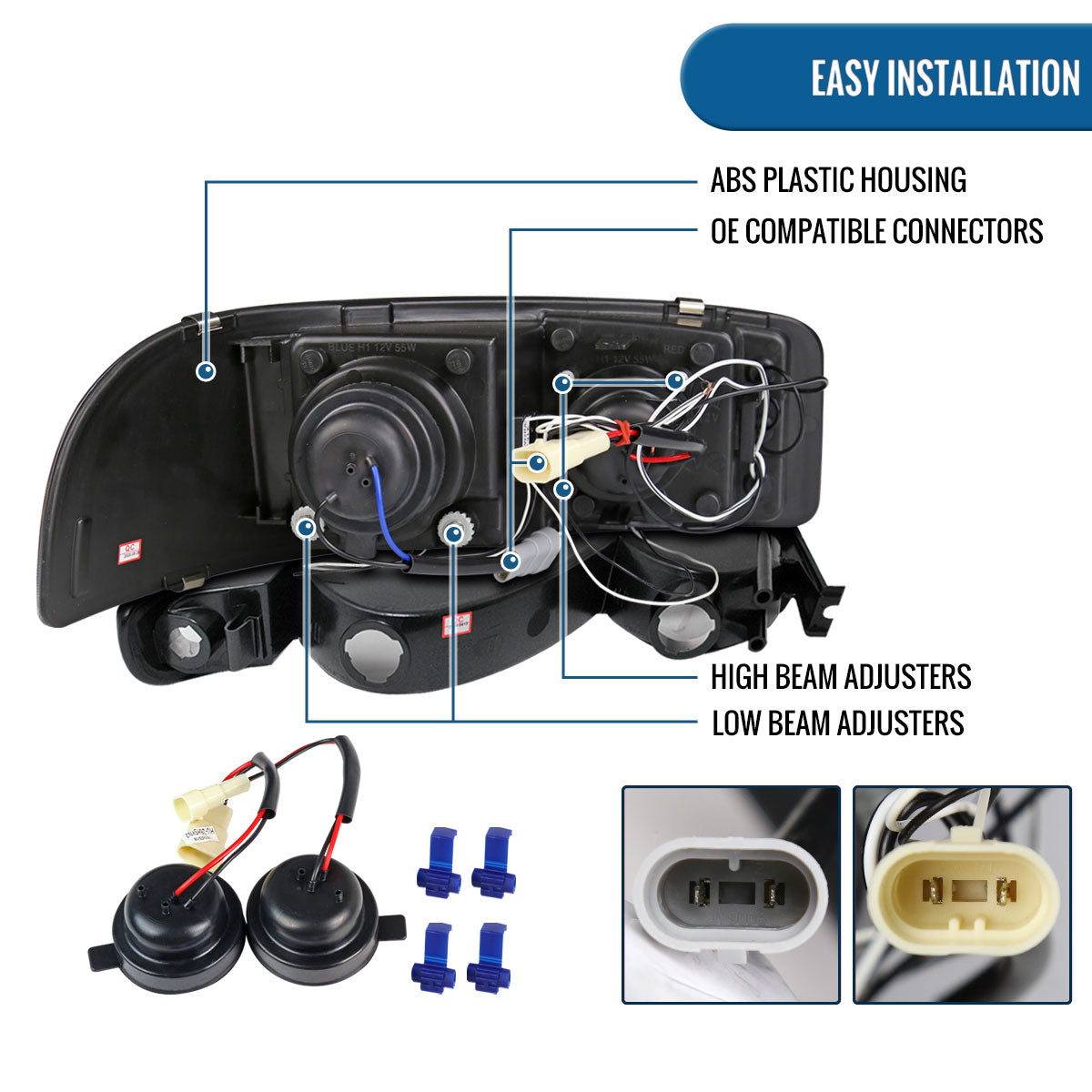 Ronnin - Compatible con GMC Yukon XL Sierra Classic de 1999-2007, faros delanteros con proyector LED de doble aro mejorados, luces de circulación diurna y montaje de luces de parachoques estilo fábrica (par) | Negro ahumado