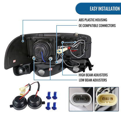 Ronnin - Compatible con GMC Yukon XL Sierra Classic de 1999-2007, faros delanteros con proyector LED de doble aro mejorados, luces de circulación diurna y montaje de luces de parachoques estilo fábrica (par) | Negro ahumado