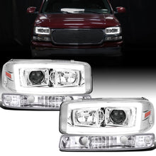 Ronnin - Fits 1999-2007 GMC Yukon XL Sierra Classic Upgraded Replacement LED Tube Running Lights Projector Headlights + Factory Style Bumper Lamps Assembly Pair | Chrome