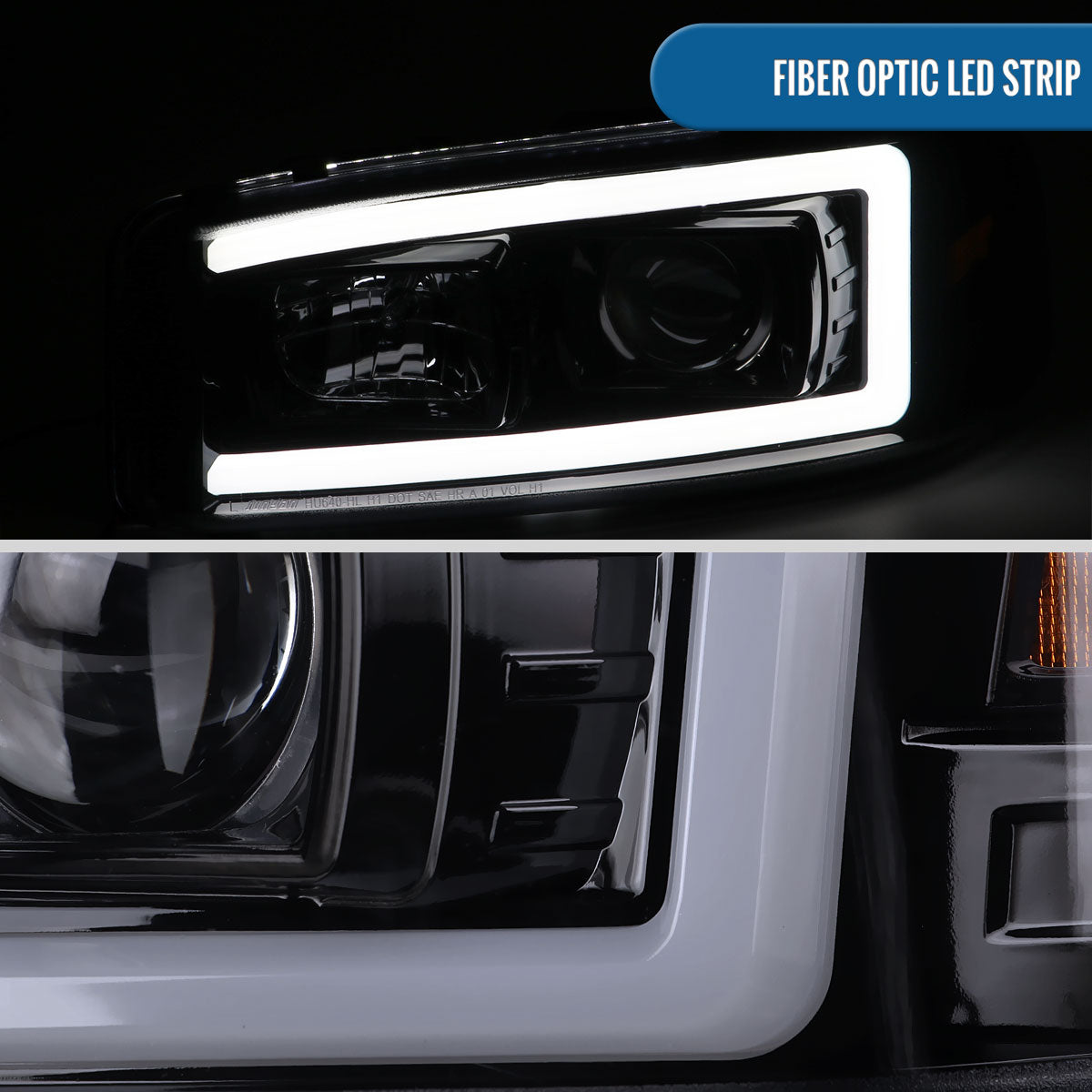 Ronnin - Fits 1999-2007 GMC Yukon XL Sierra Classic Upgraded Replacement LED Tube Running Lights Projector Headlights + Factory Style Bumper Lamps Assembly Pair | Black Smoke