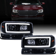 Ronnin - Fits 1999-2007 GMC Yukon XL Sierra Classic Upgraded Replacement LED Tube Running Lights Projector Headlights + Factory Style Bumper Lamps Assembly Pair | Black Smoke