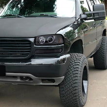 Ronnin - Fits 1999-2007 GMC Yukon XL Sierra Classic Upgraded Replacement LED Dual Halo Rims Running Lights Projector Headlights + Full LED Bumper Sequential Turn Signal Lamps Assembly Pair | Black Smoke
