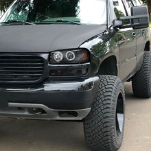 1999-2007 GMC Yukon XL Sierra Classic Upgraded Replacement LED Dual Halo Rims Running Lights Projector Headlights +  Style Bumper Lamps Assembly Pair | Black