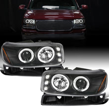 1999-2007 GMC Yukon XL Sierra Classic Upgraded Replacement LED Dual Halo Rims Running Lights Projector Headlights +  Style Bumper Lamps Assembly Pair | Black