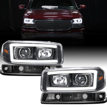 Ronnin - Fits 1999-2007 GMC Yukon XL Sierra Classic Upgraded Replacement LED Tube Running Lights Projector Headlights + Factory Style Bumper Lamps Assembly Pair | Black