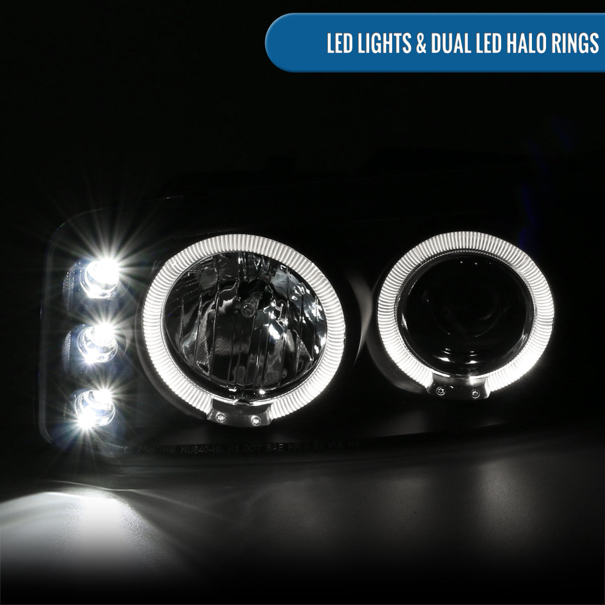 Ronnin - Fits 1999-2007 GMC Yukon XL Sierra Classic Upgraded Replacement LED Dual Halo Rims Running Lights Projector Headlights + Full LED Bumper Sequential Turn Signal Lamps Assembly Pair | Black