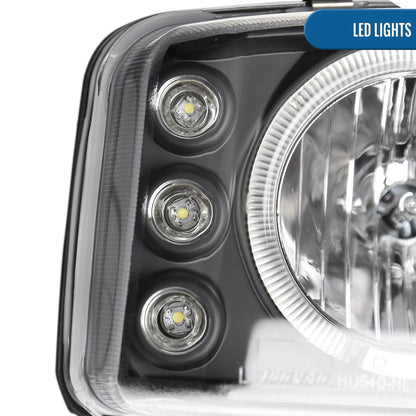 Ronnin - Fits 1999-2007 GMC Yukon XL Sierra Classic Upgraded Replacement LED Dual Halo Rims Running Lights Projector Headlights + Full LED Bumper Sequential Turn Signal Lamps Assembly Pair | Black