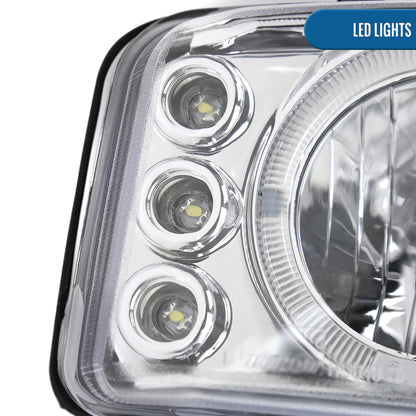 Ronnin - Fits 1999-2007 GMC Yukon XL Sierra Classic Upgraded Replacement LED Dual Halo Rims Running Lights Projector Headlights + Full LED Bumper Sequential Turn Signal Lamps Assembly Pair | Chrome