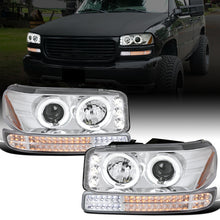 Ronnin - Fits 1999-2007 GMC Yukon XL Sierra Classic Upgraded Replacement LED Dual Halo Rims Running Lights Projector Headlights + Full LED Bumper Sequential Turn Signal Lamps Assembly Pair | Chrome