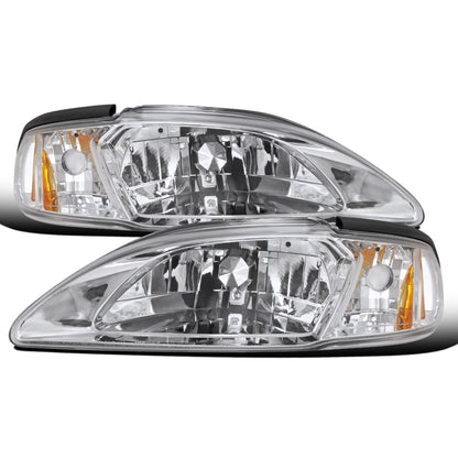 Ronnin - Conjunto completo de reemplazo de faros delanteros y luces de esquina para Ford Mustang 1994-1998 | Cromo