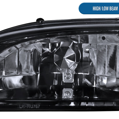 Ronnin - Fits 1994-1998 Ford Mustang All-in-One Replacement Headlights + Corner Lights Assembly Pair | Black Smoke