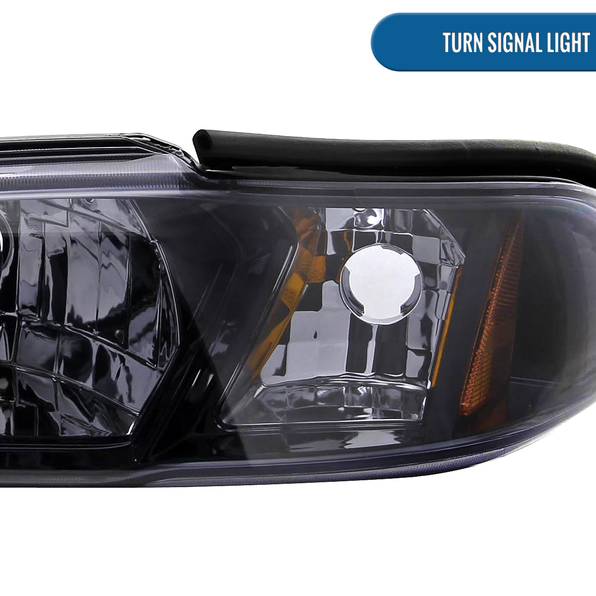 Ronnin - Fits 1994-1998 Ford Mustang All-in-One Replacement Headlights + Corner Lights Assembly Pair | Black Smoke