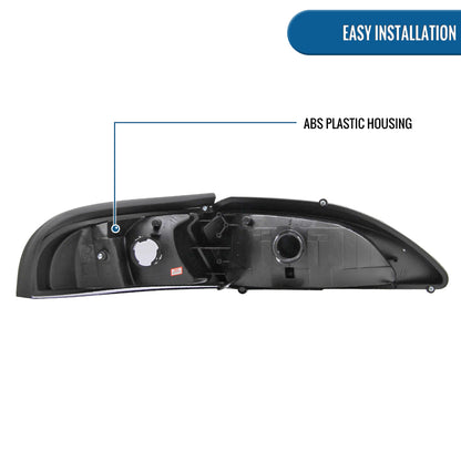 Ronnin - Fits 1994-1998 Ford Mustang All-in-One Replacement Headlights + Corner Lights Assembly Pair | Black