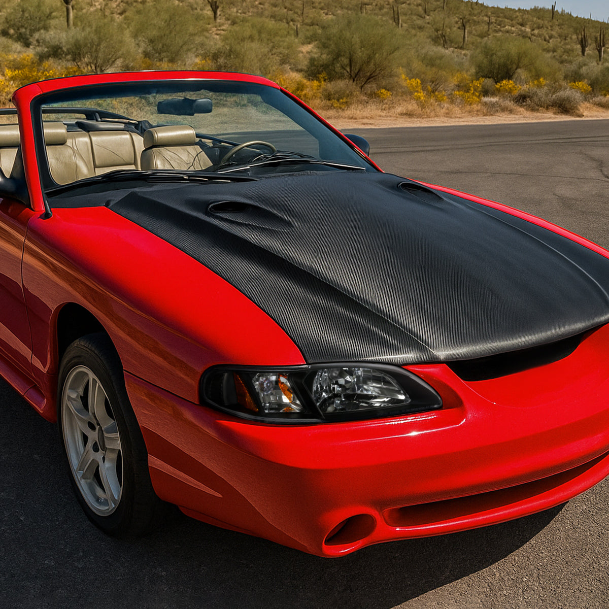 Ronnin - Fits 1994-1998 Ford Mustang All-in-One Replacement Headlights + Corner Lights Assembly Pair | Black