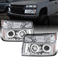 Ronnin - Fits 2004-2012 Chevy Colorado GMC Canyon Upgraded Replacement LED Dual Halo Rims Running Lights Projector Headlights + Factory Style Corner Lamps Pair | Chrome
