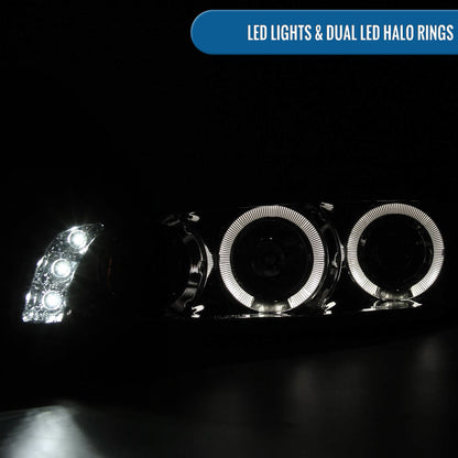 Ronnin - Fits 1997-2003 Pontiac Grand Prix All-in-One Replacement LED Dual Rims Projector Headlights + Corner Lights Assembly Pair | Chrome