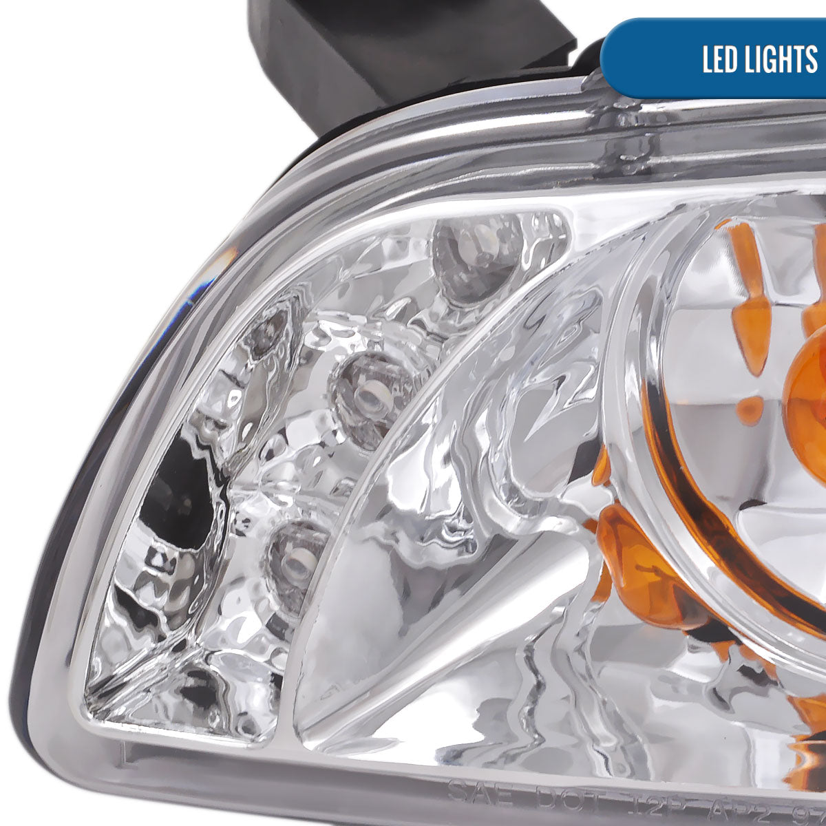 Ronnin - Fits 1997-2003 Pontiac Grand Prix All-in-One Replacement LED Dual Rims Projector Headlights + Corner Lights Assembly Pair | Chrome