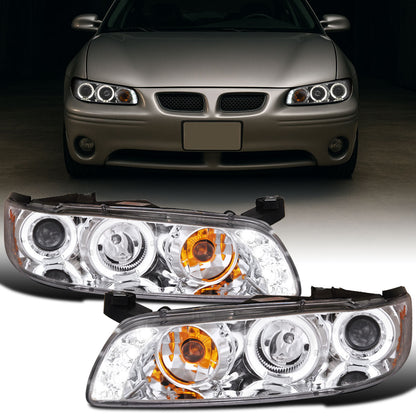 Ronnin - Fits 1997-2003 Pontiac Grand Prix All-in-One Replacement LED Dual Rims Projector Headlights + Corner Lights Assembly Pair | Chrome