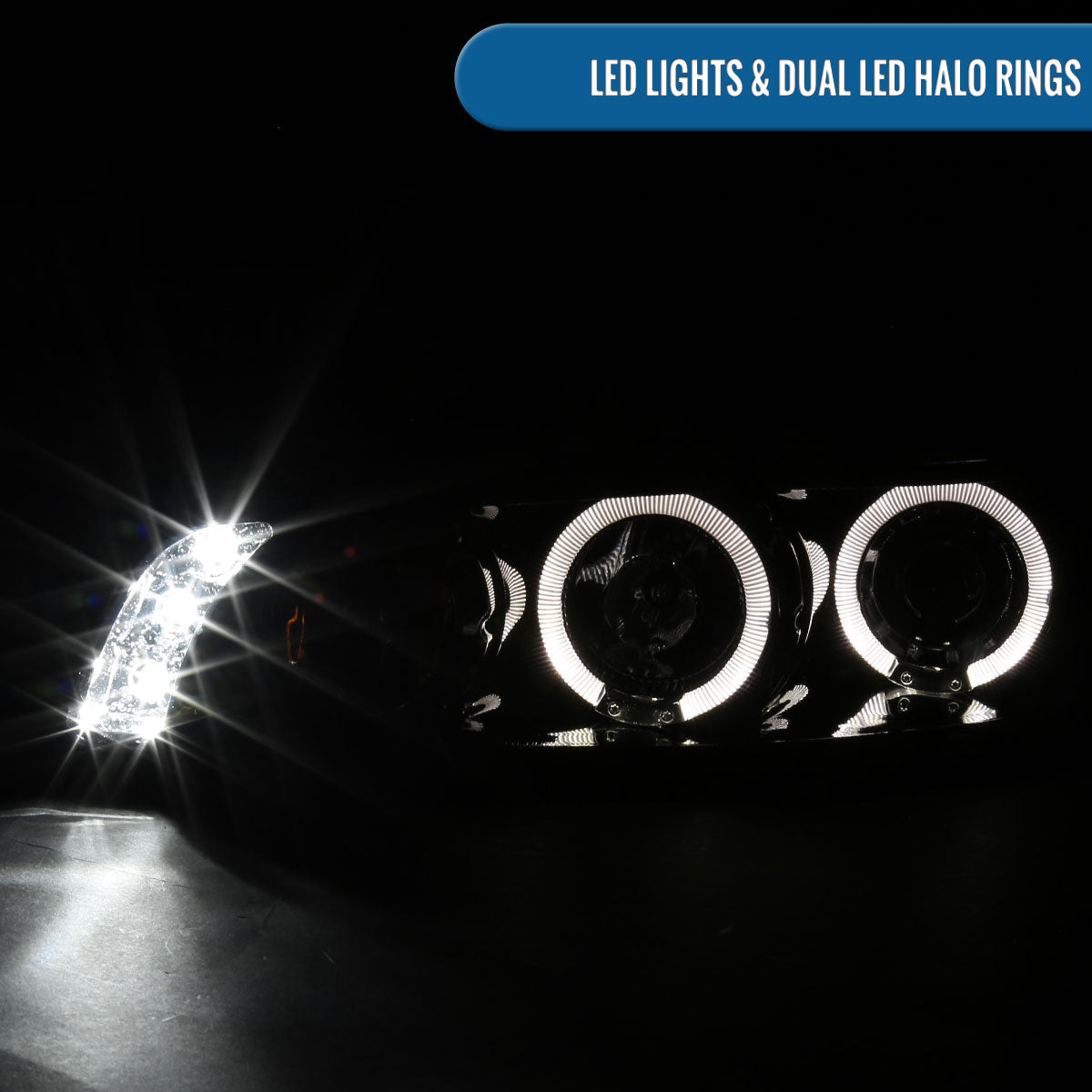 Ronnin - Fits 1997-2003 Pontiac Grand Prix All-in-One Replacement LED Dual Rims Projector Headlights + Corner Lights Assembly Pair | Black Smoke